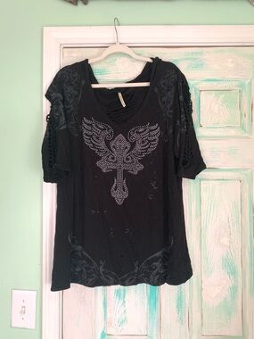 Ocasion Black Ribbed 3/4 Sleeve Hooded Goth Y2K Style Top